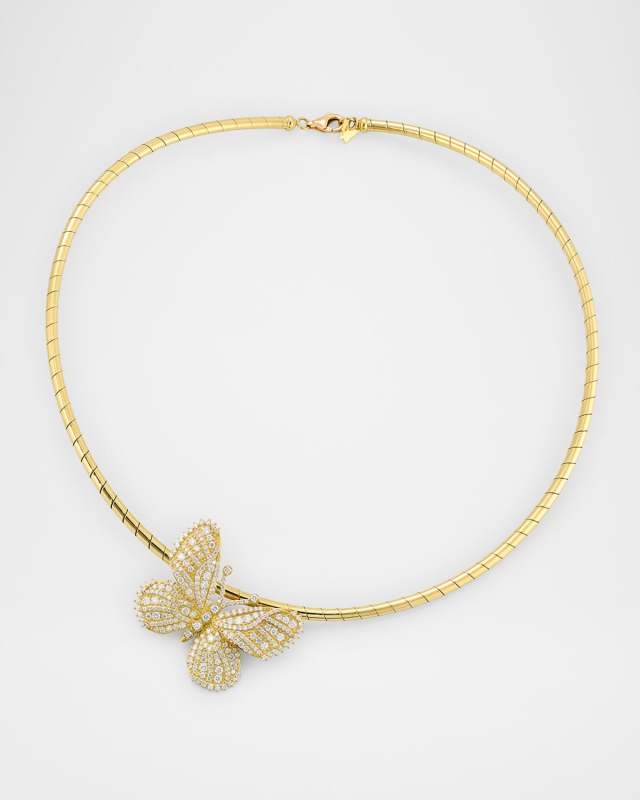 18K Yellow Gold Diamond Butterfly Collar Necklace
